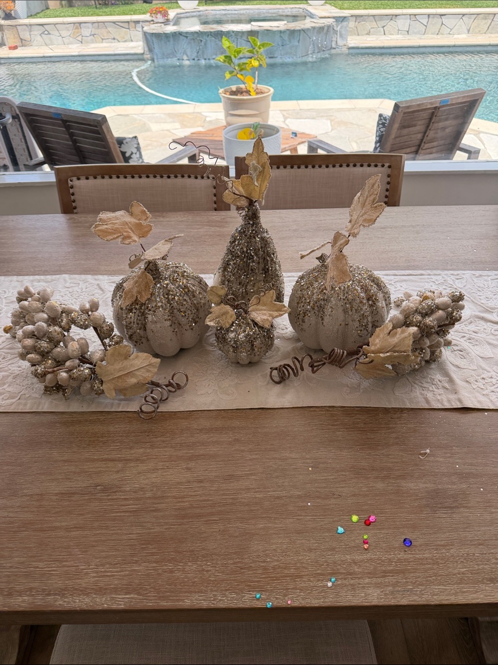 Z Gallerie Champagne and Gold Glitter Pumpkin Centerpiece Set